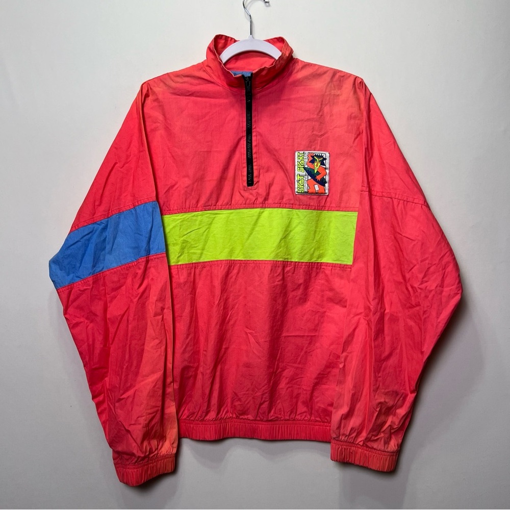 Vintage Retro Highlighter Neon Pullover 1/2 Zip Windbreaker Adult Size Large